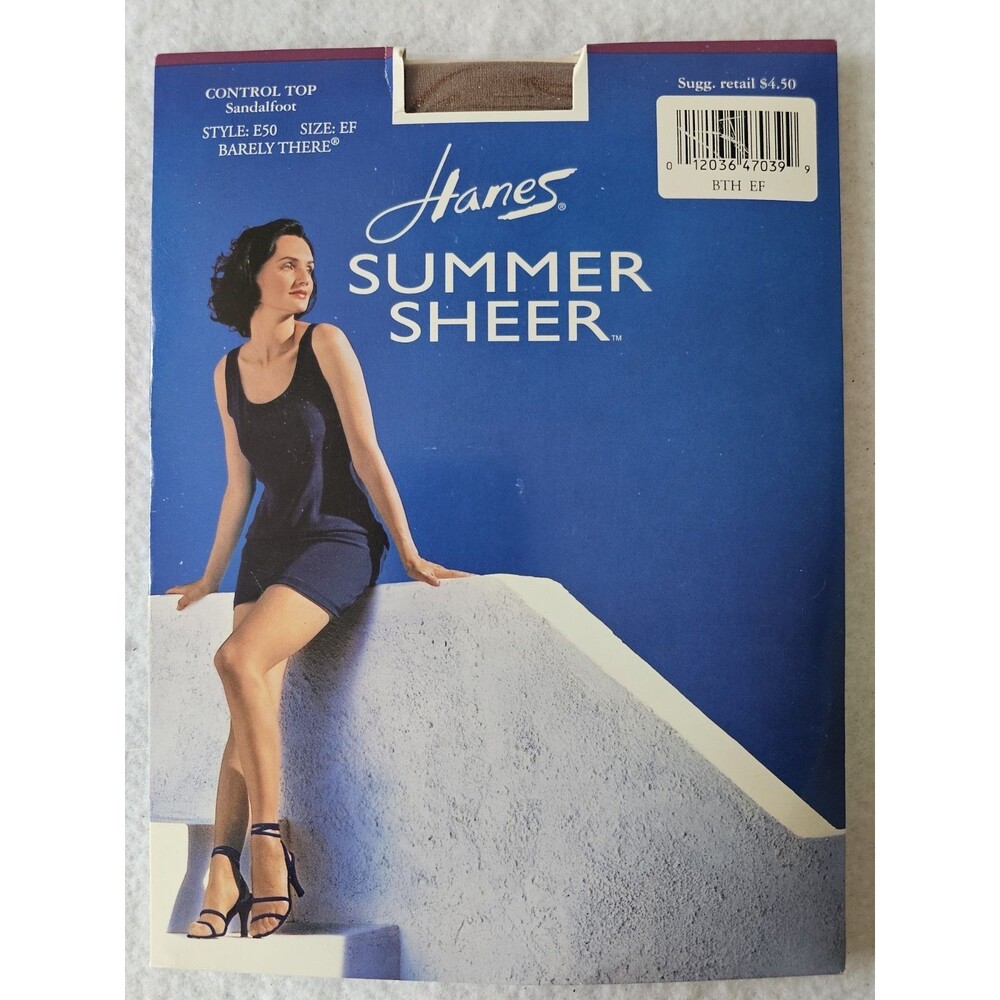 Hanes Summer Sheer Pantyhose Control Top Sandalfoot Size EF Barely There